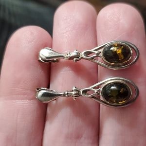 Vintage 925 Baltic amber earrings sterling silver post drop pierced estate